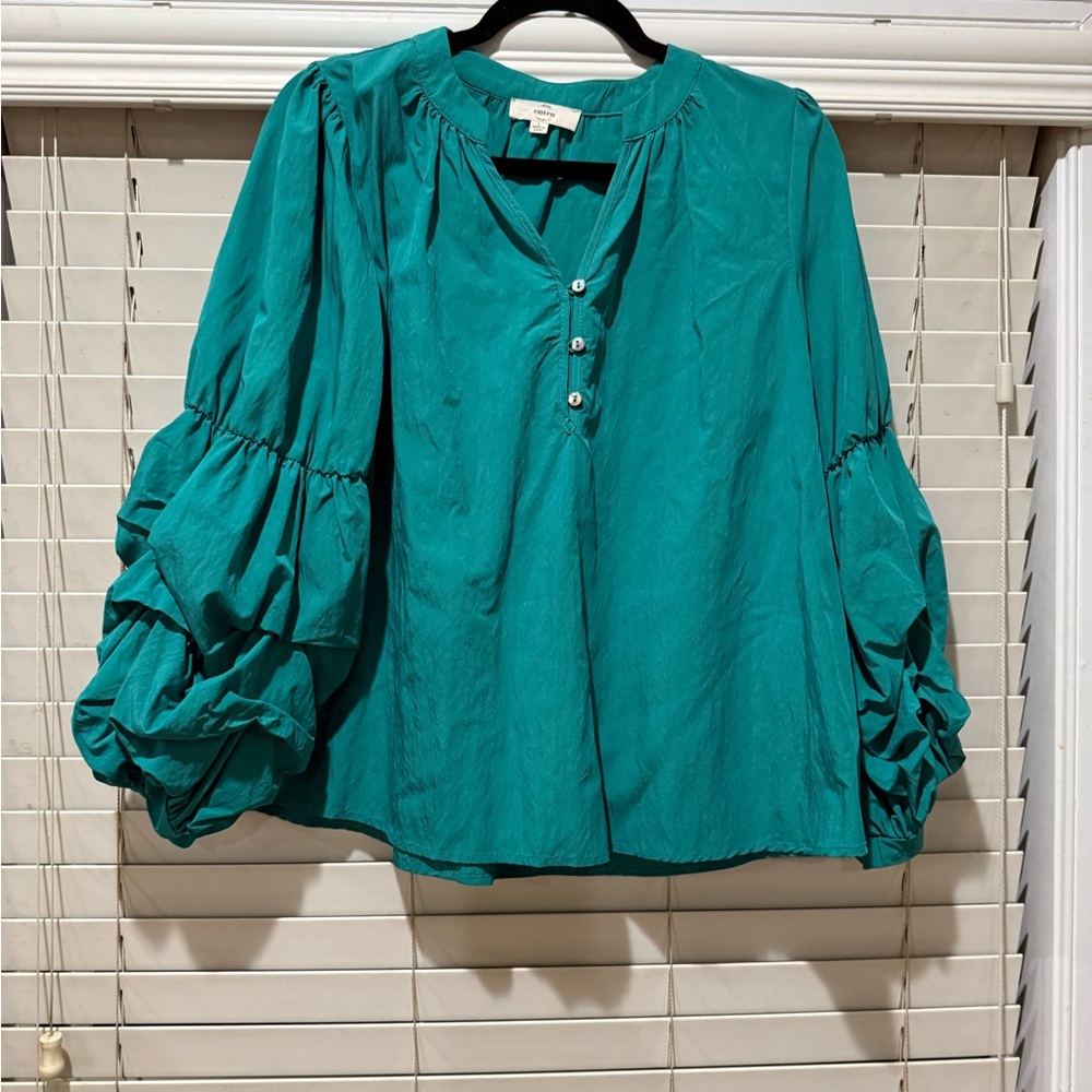 Entro Teal Blouse with Ruffled Sleeves